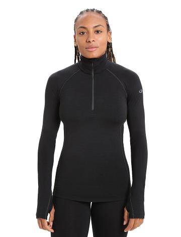 Black Women's Icebreaker BodyfitZone™ Merino 200 Zone Thermal Long Sleeve Half Zip Top Base Layers | USA 1867KORI